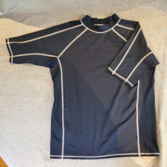 Lands End Boys Rash Gaurd Swim Shirt Short Sleeve Navy L 14 16 - Picture 2 of 4